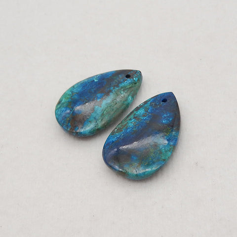 Natural Gemstone Chrysocolla Teardrop Gemstone Earring Beads, Popular Earrings Pair, 24x16x5mm, 6.3g