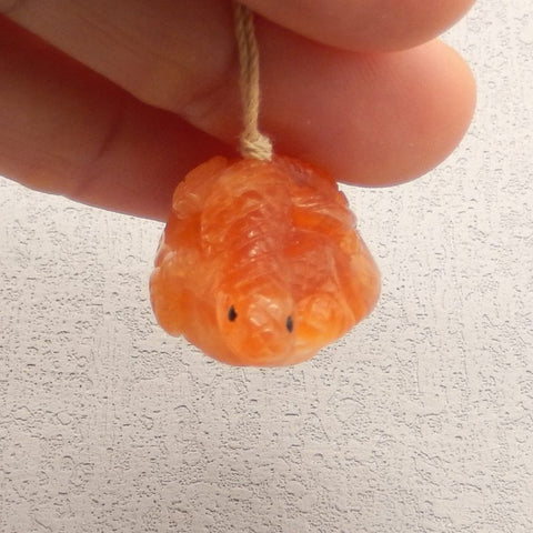 手工红玛瑙雕刻蜥蜴吊珠，31x21x17mm，11.9g