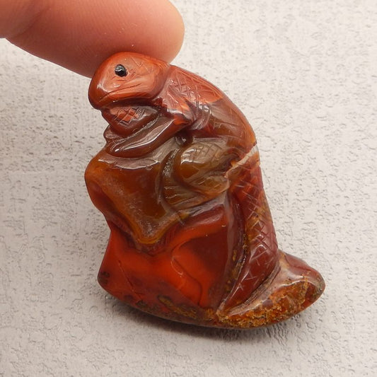 Natural Warring States Red Agate Carved lizard Cabochon 41x34x12mm, 18g