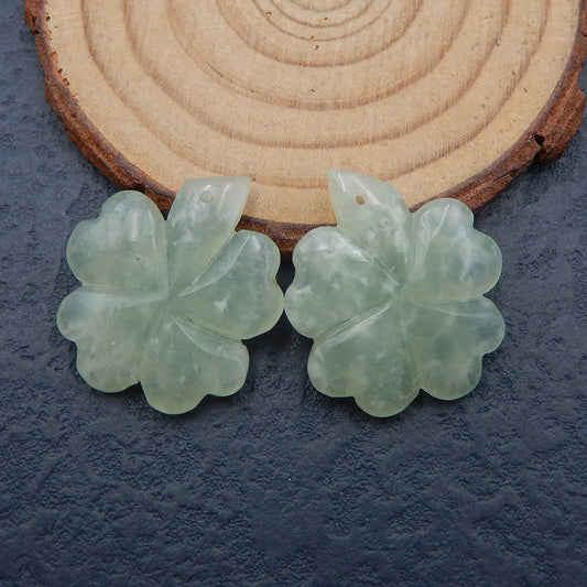 Natural Nephrite Jade Carved leaf Earring Beads 27x23X5mm, 9.1g