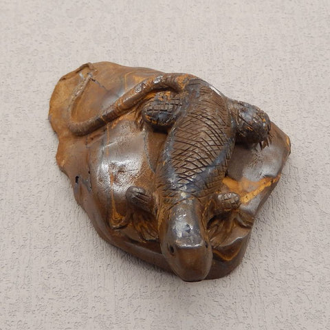 Natural Boulder Opal Carved Lizard 71x60x30mm , 121.4g