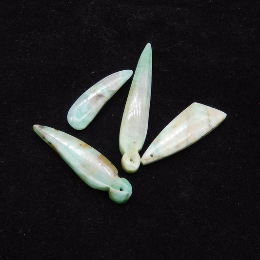 4 pcs Natural Chrysocolla Pendant Beads 50*9*5mm, 30*9*5mm, 13.1g