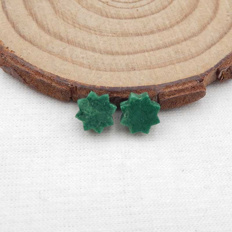 Natural Malachite Carved flower Cabochons Paired 8x8x3mm, 0.9g