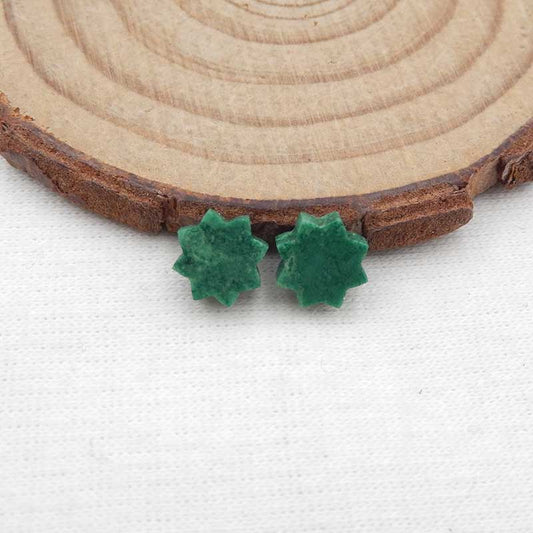 Natural Malachite Carved flower Cabochons Paired 8x8x3mm, 0.9g