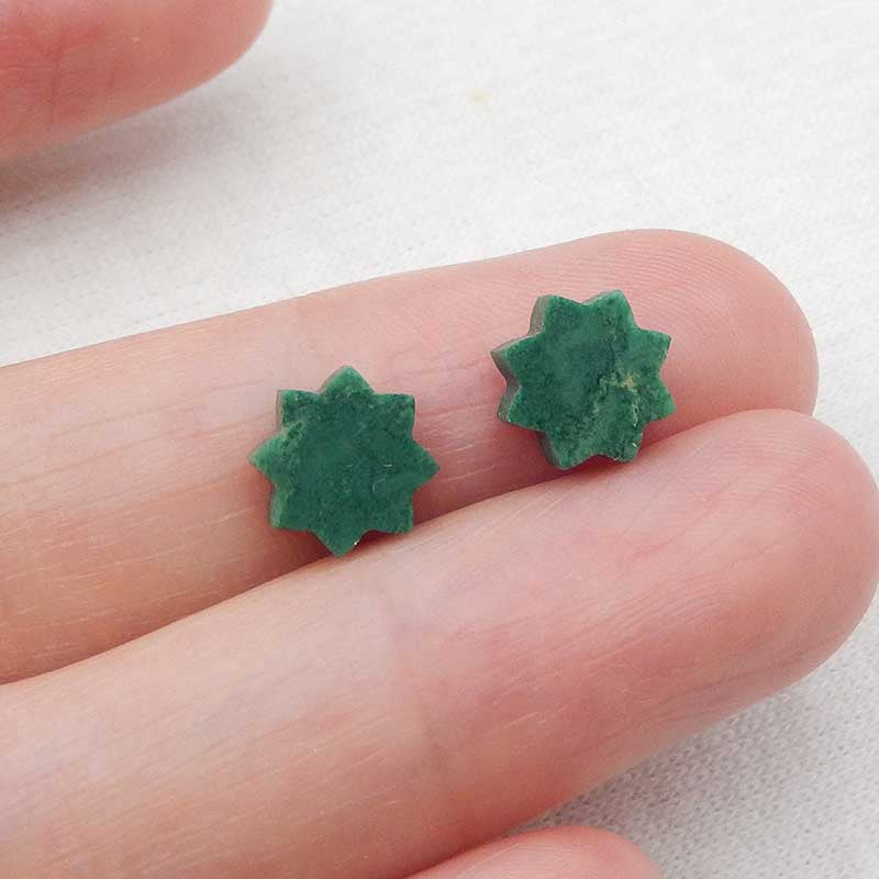 Natural Malachite Carved flower Cabochons Paired 8x8x3mm, 0.9g