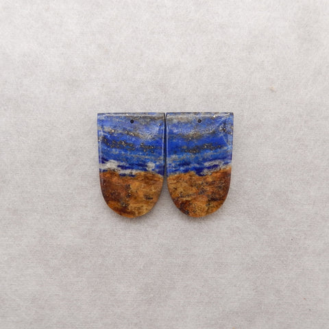Natural Lapis Lazuli Gemstone Earring Beads, Jewelry DIY Making, Drilled Gemstone Pair, 31x20x4mm, 11.9g