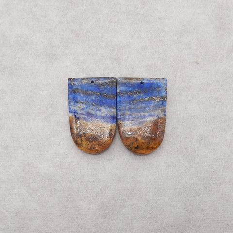 Natural Lapis Lazuli Gemstone Earring Beads, Jewelry DIY Making, Drilled Gemstone Pair, 31x20x4mm, 11.9g
