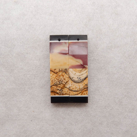 Natural Obsidian, Picture Jasper, Mookaite Jasper Intarsia Rectangle Gemstone Earring Beads, 36x10x4mm, 8.2g