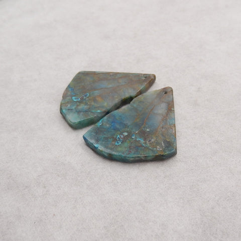 Nugget Natural Chrysocolla Gemstone Earring Beads, Popular Earrings Pair, 38x27x3mm, 10.7g