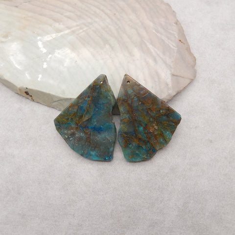 Nugget Natural Chrysocolla Gemstone Earring Beads, Popular Earrings Pair, 38x27x3mm, 10.7g