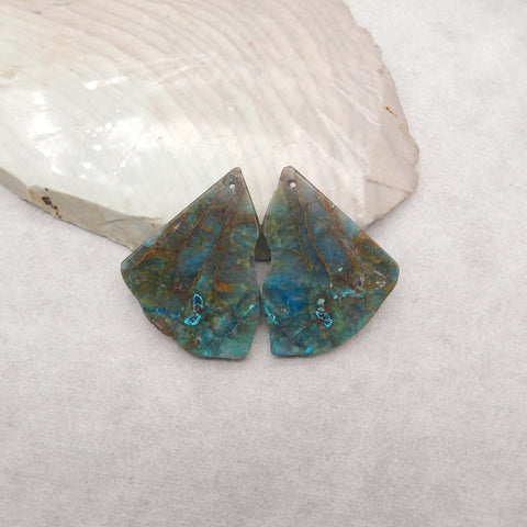Nugget Natural Chrysocolla Gemstone Earring Beads, Popular Earrings Pair, 38x27x3mm, 10.7g