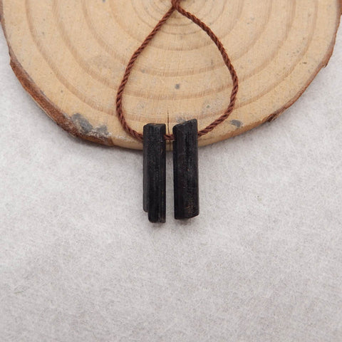 Paire de Boucles d'Oreilles Pépite Tourmaline Noire, pierre pour Boucles d'Oreilles, 20x3x2mm, 1.1g
