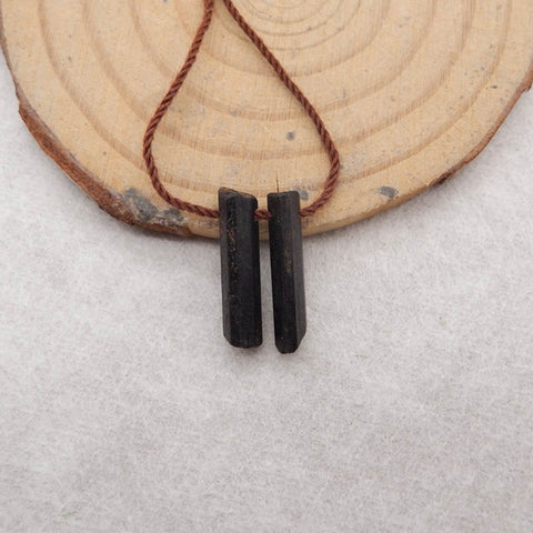 Paire de Boucles d'Oreilles Pépite Tourmaline Noire, pierre pour Boucles d'Oreilles, 20x3x2mm, 1.1g