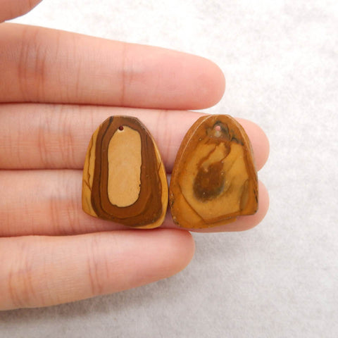 Nugget (Rough Sides) Natural US Biggs Picture Jasper Gemstone Earring Beads, 23x19x4mm, 5g