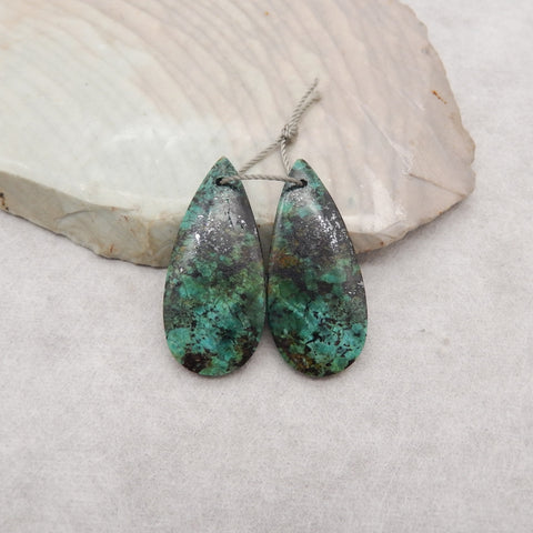 Natural African Turquoise Teardrop Gemstone Earring Beads, 32x15x4mm, 5.8g
