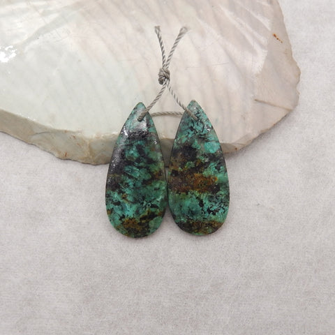 Natural African Turquoise Teardrop Gemstone Earring Beads, 32x15x4mm, 5.8g