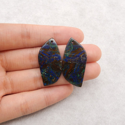 天然 Chrysocolla 宝石耳环一对，36x9x4mm 4.2g