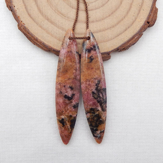 Natural Rhodonite Earring Beads 48x10x4mm, 9.4g