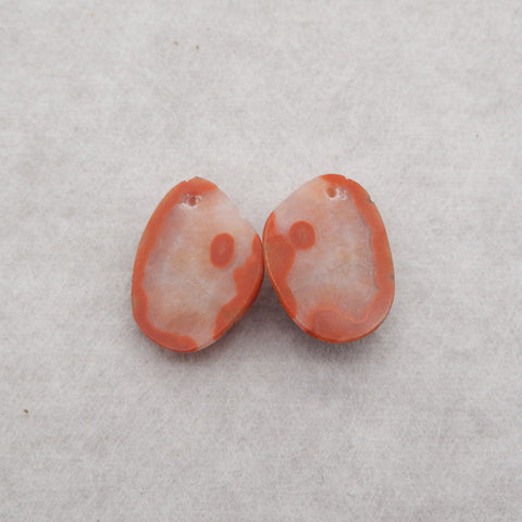 Natural Red Agate Earring Beads,Handmade Earring Pair, Jewelry DIY Making, 22×17×7mm,7.1g