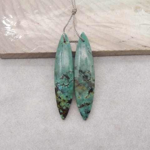 Natural African Turquoise Marquise Gemstone Earring Beads, 44x11x4mm, 6g