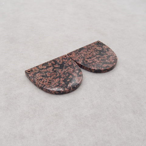 Natural Snow Flake Obsidian Double Holes Gemstone Earring Beads, Drilled Cabochons, 36x30x3mm, 12.2g