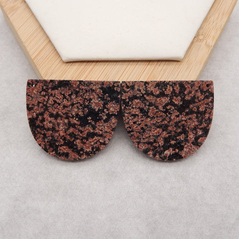 Natural Snow Flake Obsidian Double Holes Gemstone Earring Beads, Drilled Cabochons, 36x30x3mm, 12.2g