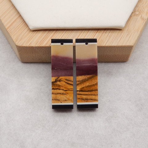 Natural Obsidian, Picture Jasper, Mookaite Jasper Intarsia Rectangle Gemstone Earring Beads, 32x10x4mm, 7.2g