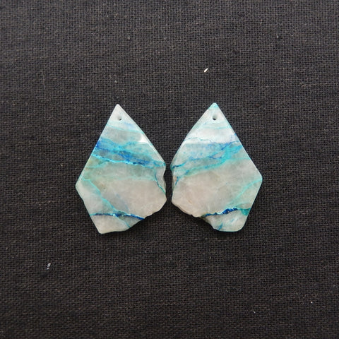 Nugget Natural Chrysocolla Gemstone Earring Beads, Popular Earrings Pair, 34x24x3mm, 9.6g