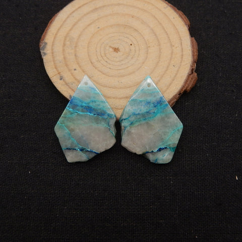 Nugget Natural Chrysocolla Gemstone Earring Beads, Popular Earrings Pair, 34x24x3mm, 9.6g