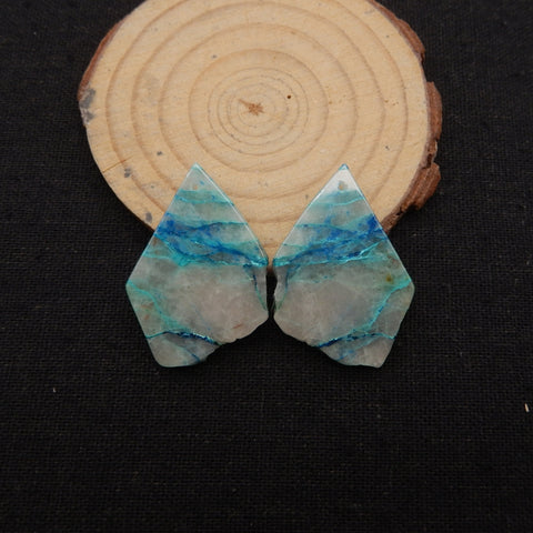 Nugget Natural Chrysocolla Gemstone Earring Beads, Popular Earrings Pair, 34x24x3mm, 9.6g