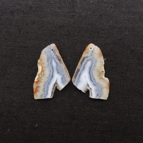 Nugget Natural Blue Lace Agate Drilled Earrings Pair, 38x26x3mm, 11.5g