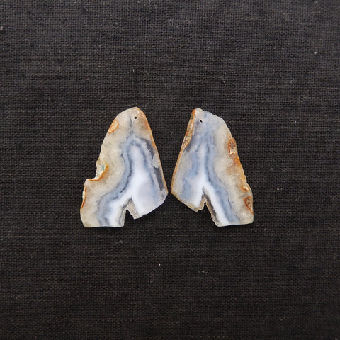 Nugget Natural Blue Lace Agate Drilled Earrings Pair, 38x26x3mm, 11.5g