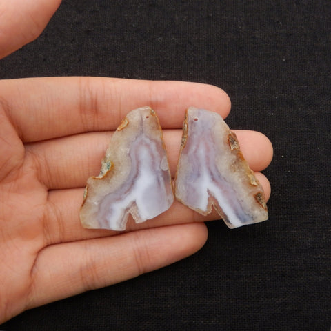 Nugget Natural Blue Lace Agate Drilled Earrings Pair, 38x26x3mm, 11.5g
