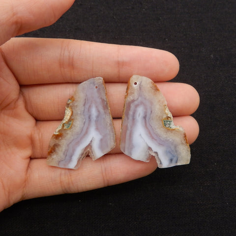 Nugget Natural Blue Lace Agate Drilled Earrings Pair, 38x26x3mm, 11.5g