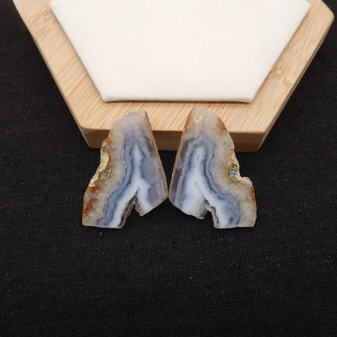 Nugget Natural Blue Lace Agate Drilled Earrings Pair, 38x26x3mm, 11.5g