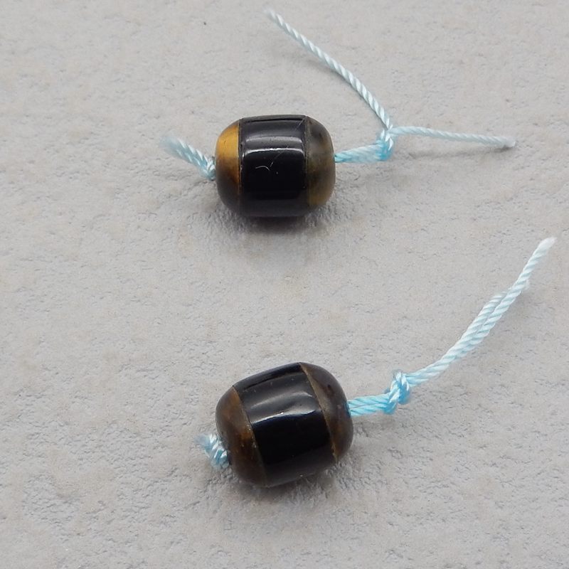 Intarsia of Tiger's Eye and Obsidian Earring Beads 12*10*10mm, 3.7g
