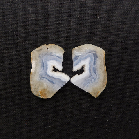 Nugget Natural Blue Lace Agate Drilled Earrings Pair, 35x13x3mm, 11g