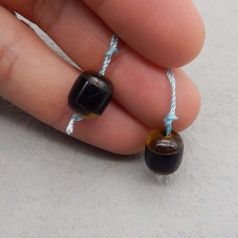 Intarsia of Tiger's Eye and Obsidian Earring Beads 12*10*10mm, 3.7g