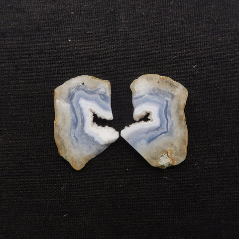 Nugget Natural Blue Lace Agate Drilled Earrings Pair, 35x13x3mm, 11g
