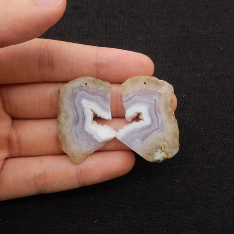 Nugget Natural Blue Lace Agate Drilled Earrings Pair, 35x13x3mm, 11g
