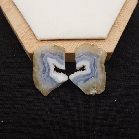 Nugget Natural Blue Lace Agate Drilled Earrings Pair, 35x13x3mm, 11g