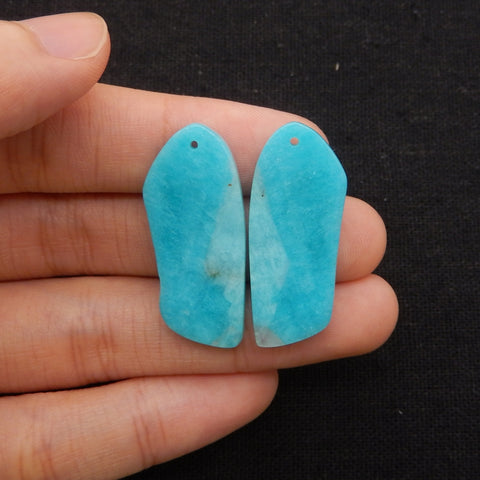 New 1 Pair Nugget Natural Amazonite Gemstone Earring Beads, 32x14x3mm, 5.4g