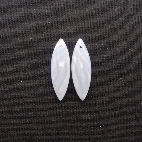 Natural Blue Lace Agate Drilled Marquise Earrings Pair, 29x9x4mm, 3.3g