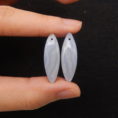 Natural Blue Lace Agate Drilled Marquise Earrings Pair, 29x9x4mm, 3.3g