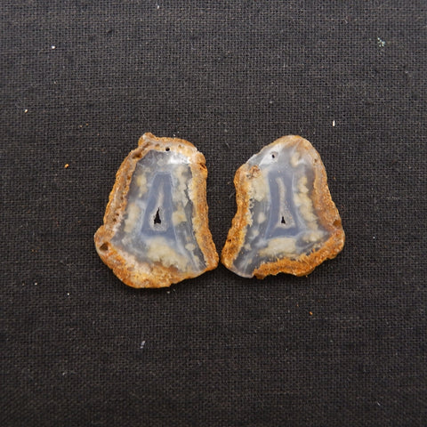 Nugget Natural Blue Lace Agate Drilled Earrings Pair, 32x29x3mm, 11.3g