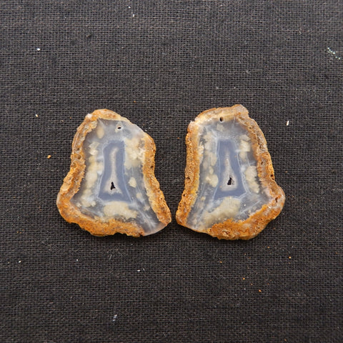 Nugget Natural Blue Lace Agate Drilled Earrings Pair, 32x29x3mm, 11.3g
