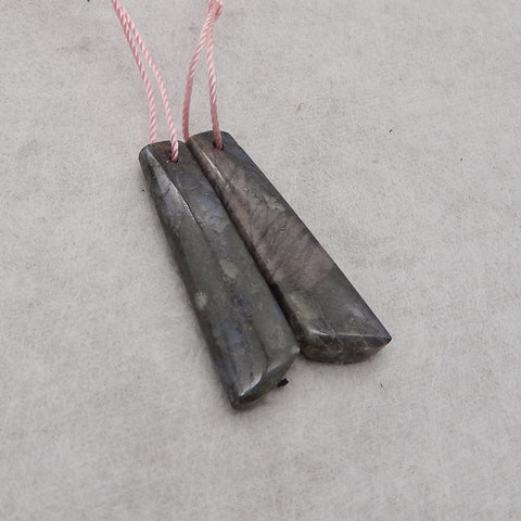 Natural Larvikite Gemstone Earring Beads, Matched Gemstone Earring Pair, Handmade Jewelry, 32x10x4mm, 4.4g