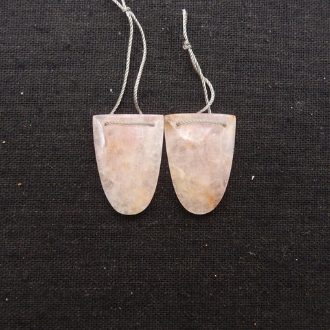 Natural Rose Quartz Double Hole Gemstone Earring Beads, Handmade Earring pair, 27x20x4mm, 7.4g