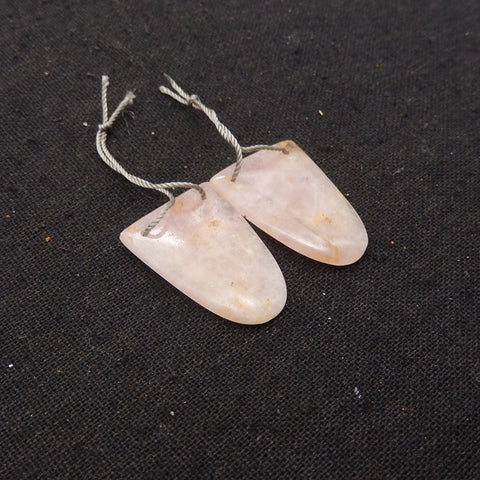 Natural Rose Quartz Double Hole Gemstone Earring Beads, Handmade Earring pair, 27x20x4mm, 7.4g