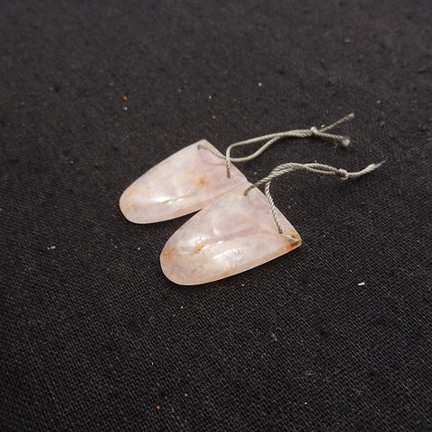 Natural Rose Quartz Double Hole Gemstone Earring Beads, Handmade Earring pair, 27x20x4mm, 7.4g